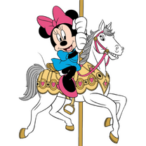 Minnie subida en un caballo balancín.