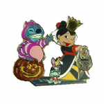 Stitch dressed as the Cheshire Cat, Lilo dressed as the Queen of Hearts, and Scrump dressed as the White Rabbit