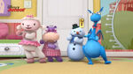 Four toy characters dancing2
