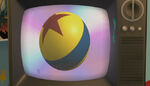 The Pixar Ball on the TV screen