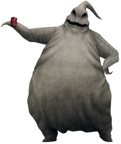 Scary character resembling oogie boogie in halloween setting on