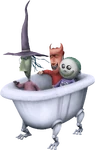 Lock, Shock, and Barrel in their bathtub in Kingdom Hearts II