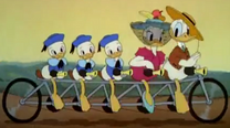 Juanito, Jorgito y Jaimito con Donald y Daisy en The Nifty Nineties.