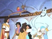 Queen Deluca and King Zahbar are welcomed to Agrabah by Aladdin and the gang.