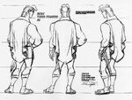 A rough model sheet of adult Hercules by supervising animator, Andreas Deja with a rear turnaround.