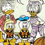 Quackmore and Hortense with their twins, Della and Donald.