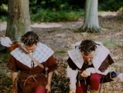 Master Fitzooth and his son greeting Queen Eleanor and Maid Marian on the way