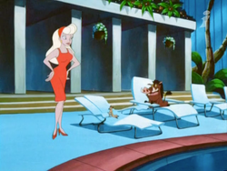 Leslie meets Timon and Pumbaa.