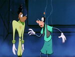 Goofy ends up on stage right in front of Powerline.