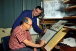 Thomas and Ollie Johnston animating Flora, Fauna, and Merryweather from Sleeping Beauty.