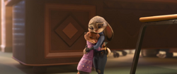 Zootopia Mrs. Otterton hugging Judy