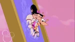 Isabella and Phineas sliding on a waterslide in "That Sinking Feeling".