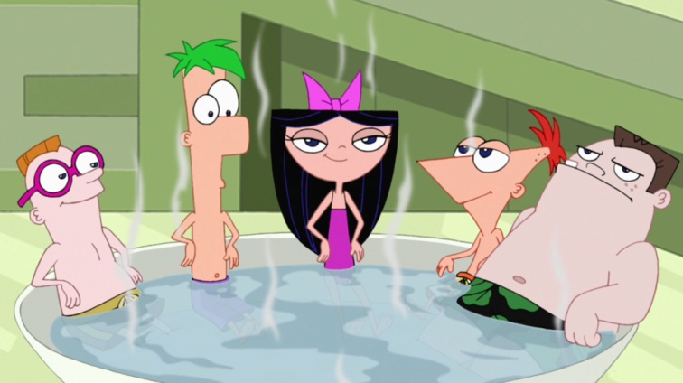 as Phineas, Ferb, Buford, Isabella, Baljeet, and their new friend, Irving.....