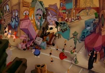 ToonTown.png (602 kB) La Reina como Bruja en el centro de Dibullywood (abajo, a la derecha).
