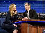 Leslie Mann visiting The Late Show with Stephen Colbert in February 2016.