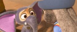 Finnick, while in his full elephant garb, and Judy.
