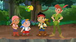 Izzy with her buddies Jake, Cubby, Skully and Peter Pan