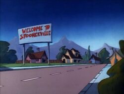 Goof Troop - Spoonerville Welcome Sign at Night