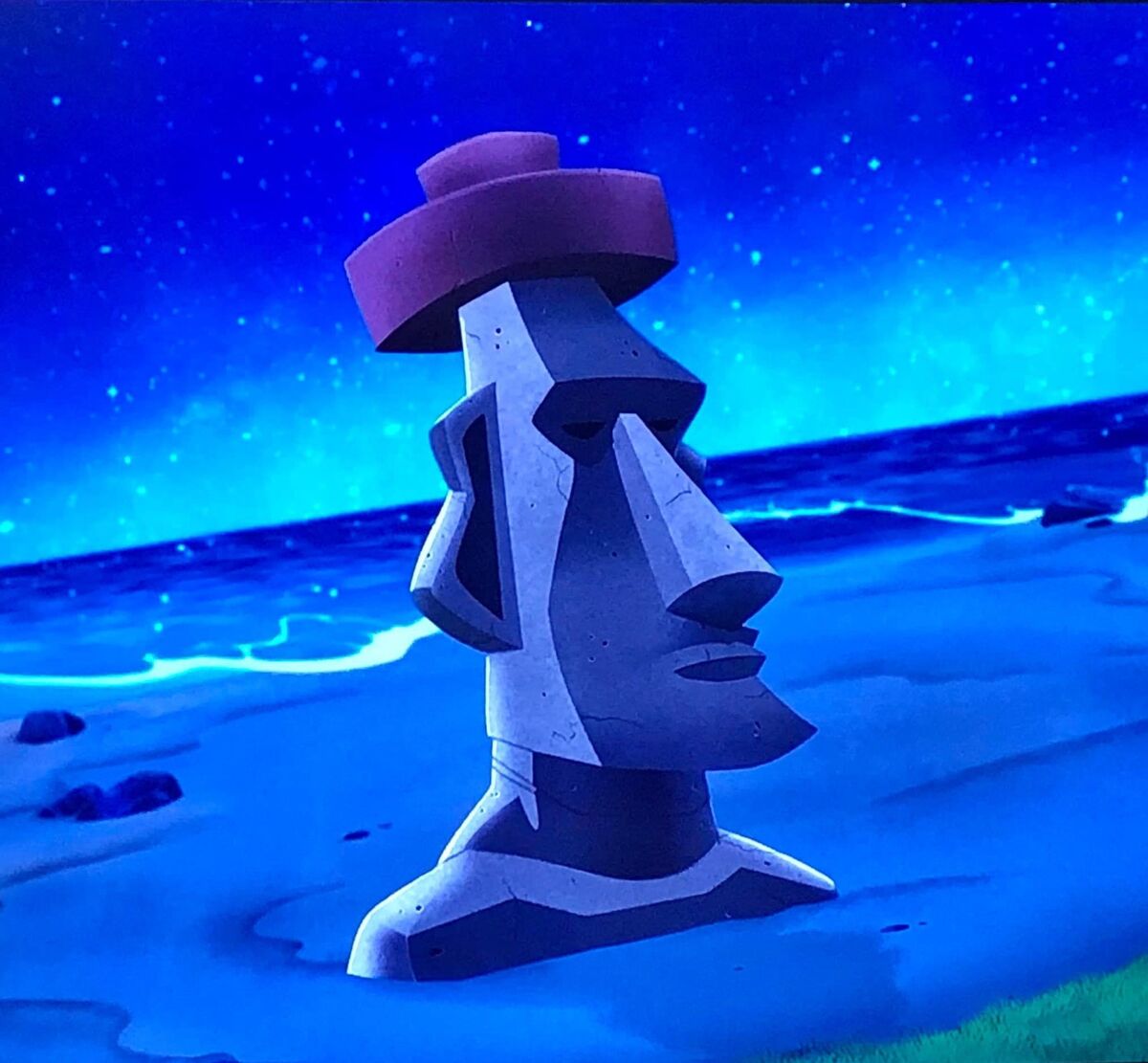 Cartoon-style moai statue