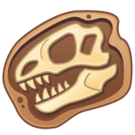 A dinosaur skull fossil (likely a Tyrannosaurus') item emoji in Disney Emoji Blitz