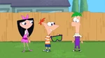 Isabella looking at Phineas while he puts on the X-ray glasses
