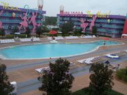 1950s rooms overlooking the bowling pin-shaped pool