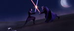 Anakin vs. Dooku on Tatooine.