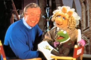 Michael Caine on the set of "The Muppet Christmas Carol".