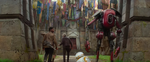 Finn, Han Solo, Chewbacca, Rey, and BB-8 arrive at Maz Kanata' castle on Takodana.