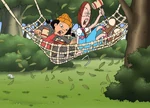 Gretchen and Spinelli get into what appears to be a hammock, but turns out to be a net.