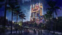 2021 Concept Art for a new look of Tower of Terror's Beacon of Magic at the World's Most Magical Celebration in Walt Disney World's 50th Anniversary celebration.