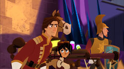 Eugene defending Corona for the first time as Captain of the Royal Guard.