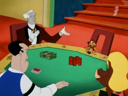 Count Down introducing himself to Timon and Pumbaa while they are about to play Go Fish.