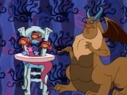 An infant Hydra being fed by its mother