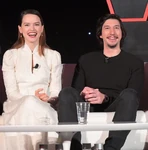 Adam Driver and Daisy Ridley at the Global Press Conference of Star Wars: The Last Jedi in March 2017.