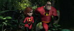 Elastigirl and Mr. Incredible running