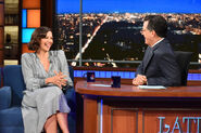 Maggie Gyllenhaal visits the Late Show with Stephen Colbert in September 2016.