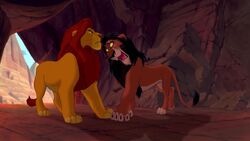 Mufasa confronts Scar in The Lion King.