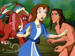 Wearing a blue dress in "Tarzan and the Trading Post".