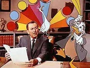 A promotional photo featuring Walt Disney with Ludwig Von Drake and the NBC peacock.