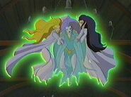 Banshee being dragged back to Avalon by the Weird Sisters