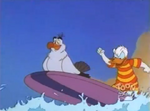 Scuttle on Donald's surfboard in "Phoniest Home Videos"