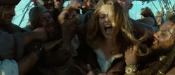Elizabeth at the mercy of Barbossa's crew.