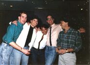 Trey Finney (viewer's right) with fellow animators Tony Bancroft, Mark Henn, Pres Romanillos, and Tom Bancroft.
