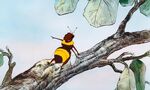 The queen bee laughing at Pooh getting his rear end stuck in a beehive