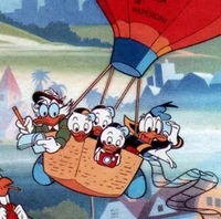 Gideon with his nephew and grandnephews, drawn by Romano Scarpa.