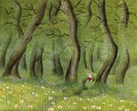 The White Rabbit runs through the forest, by Mary Blair.