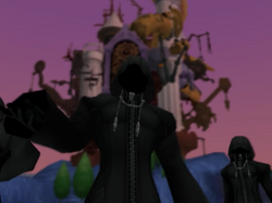 Xemnas and the rest of the Organization face Sora in Hollow Bastion.