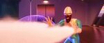 Frozone defends Violet and Dash from a hypnotized Reflux.