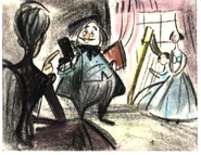 LeFoof with Lady Tremaine, Anastasia, and Drizella.